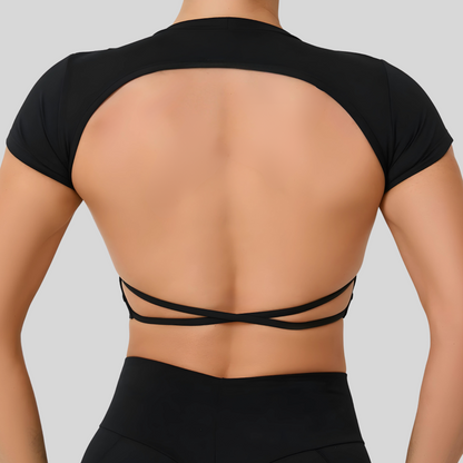 Women's Gym Top Cross Line - Backless, In-build Bra, Breathable, Soft, Fitness wear, Girls Gym wear